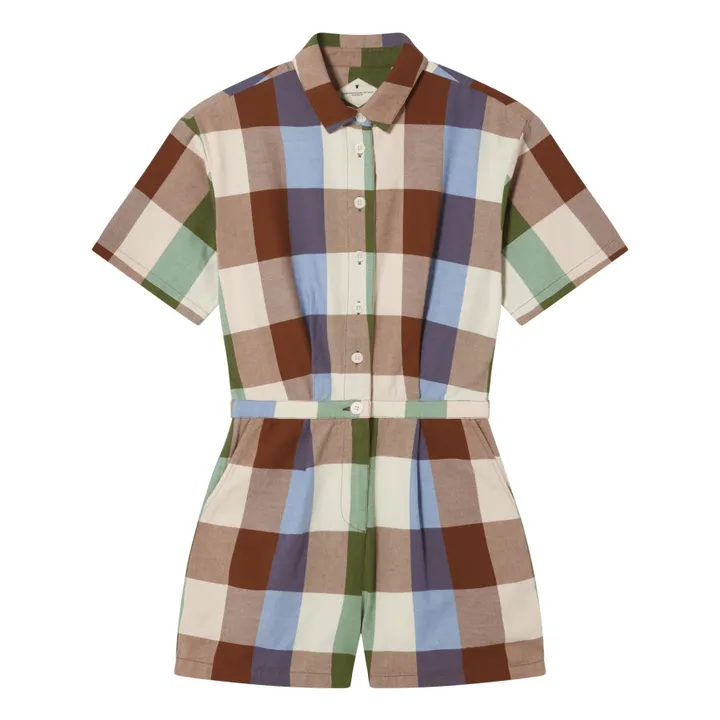 Thinking Mu Combishort Agata Carreaux Coton Bio | Rouge brique