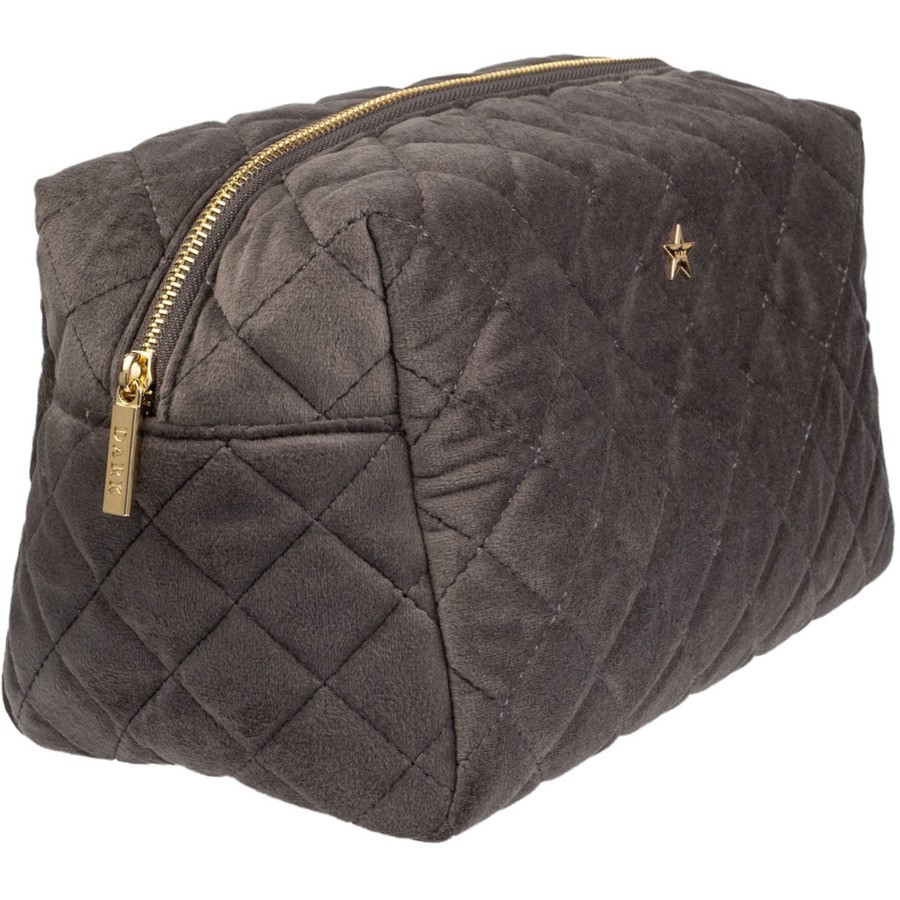 DARK Velvet Square Quilted Make-Up Pouch Large Dark Grey