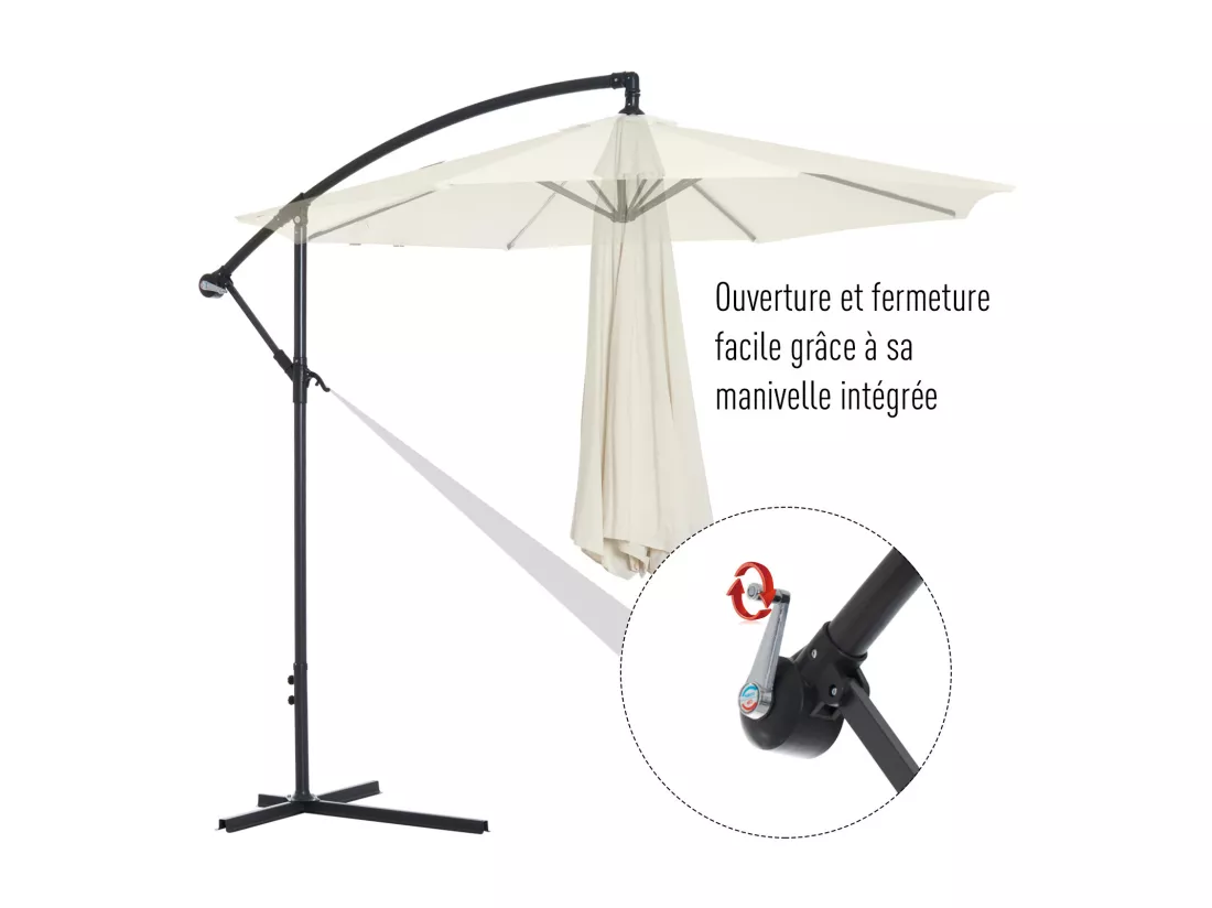 Parasol déporté octogonal inclinable rabattable diamètre 3 m parasol de jardin avec pied en croix crème