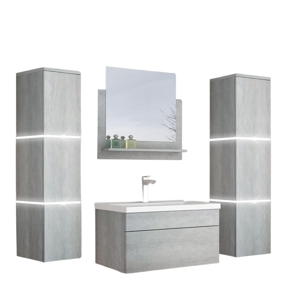 Home Deluxe - Badkamermeubelset - WANGEROOGE BIG Grijs - X-Large - incl. wastafel en complete accessoires - Wastafelbreedte: ca. 60 cm | Badkamermeubel wastafelmeubel badkamermeubelset