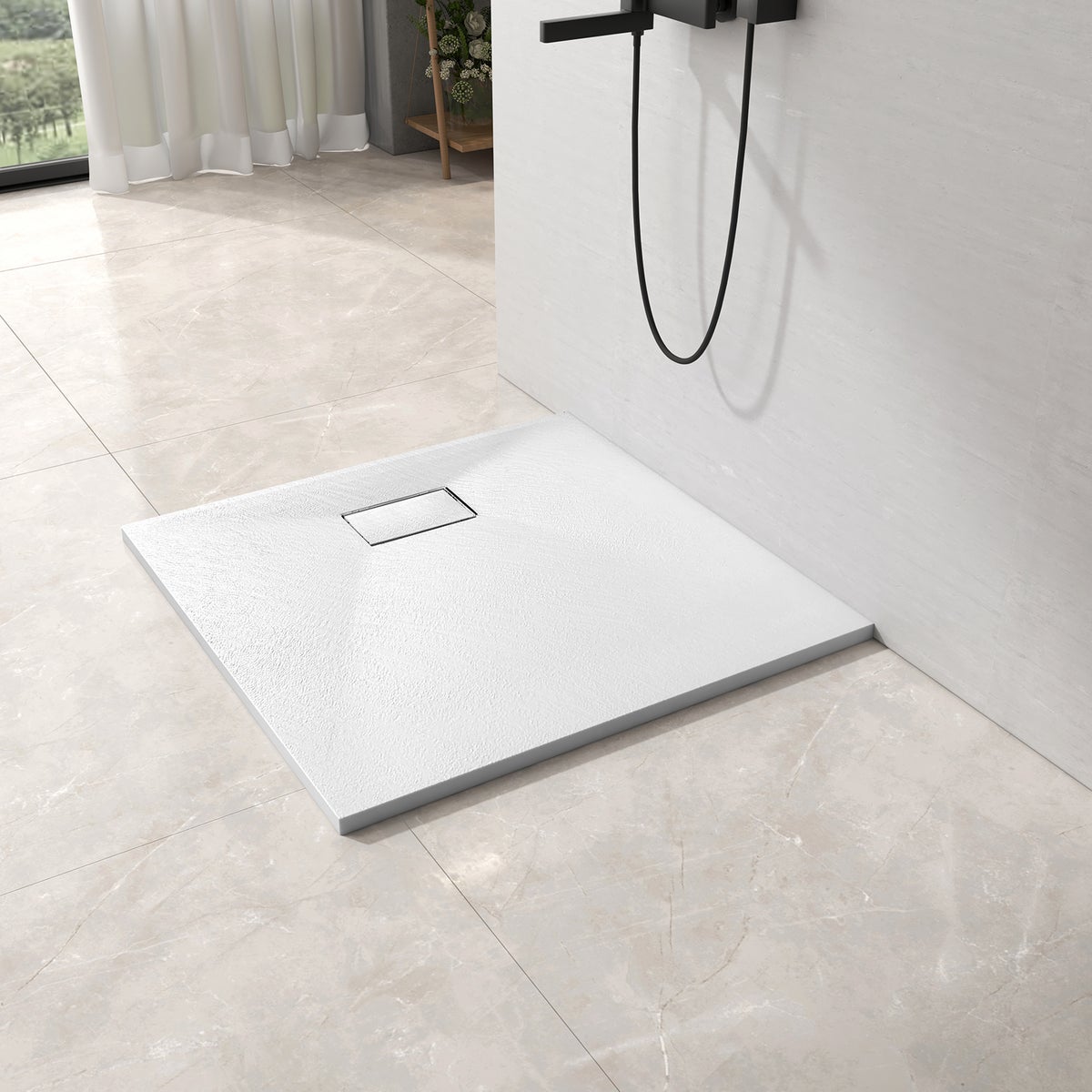 EMKE Douchebak 90x90cm Vlak, Rechthoekig, Antislip, Snijbaar SMC Douchebak, Wit
