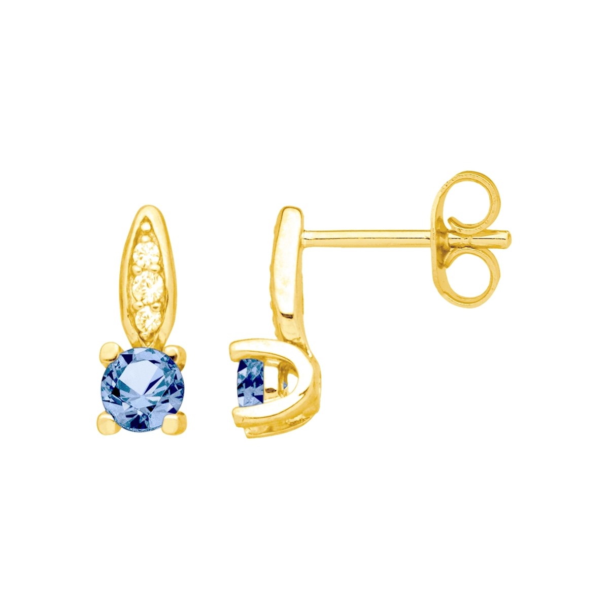 Boucles d'oreilles clous en Plaqué Or avec spinelle bleu topaze