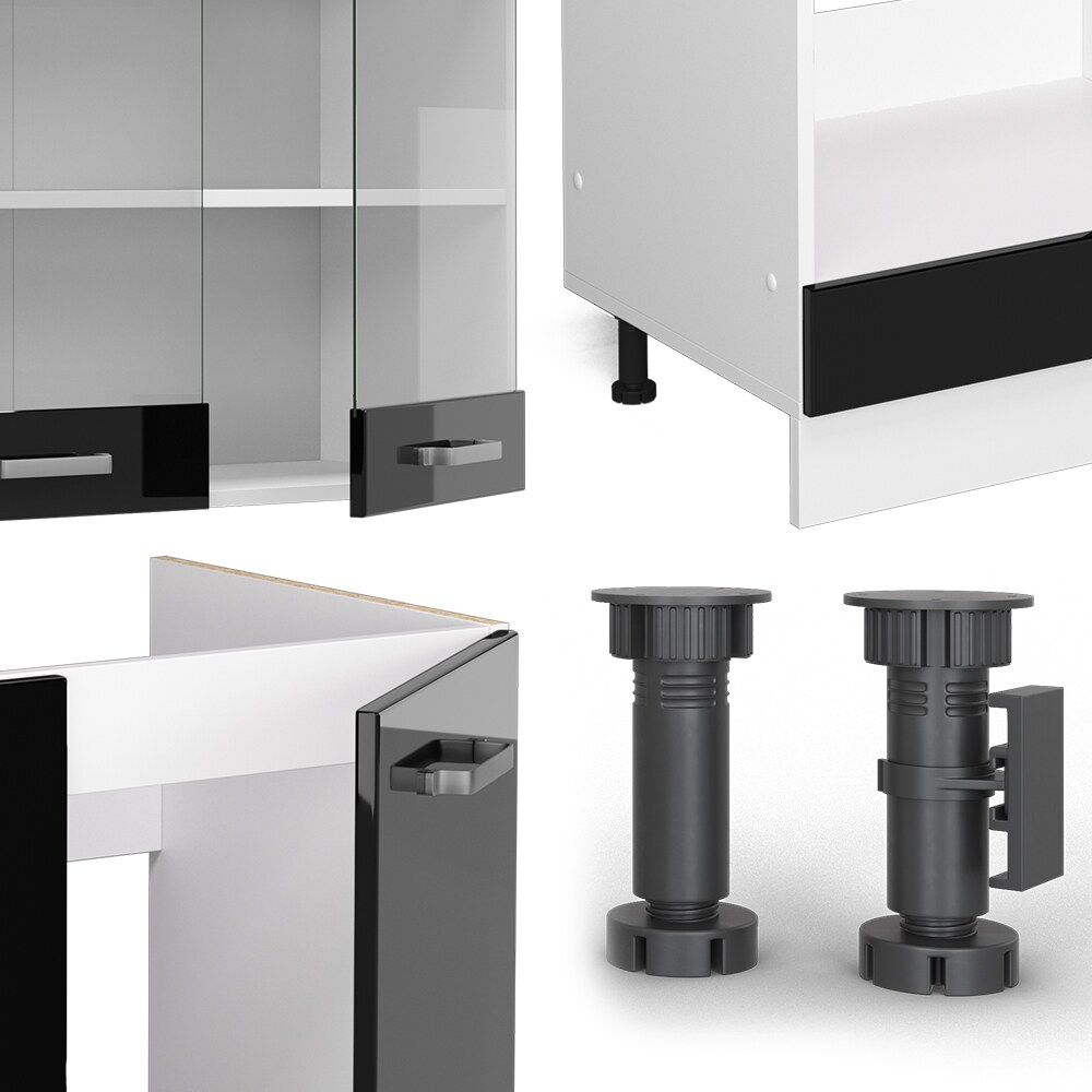 Vicco Eckküche R-Line Solid Weiß Schwarz 287x227 cm Arbeitsplatte modern Küchenschränke Küchenmöbel