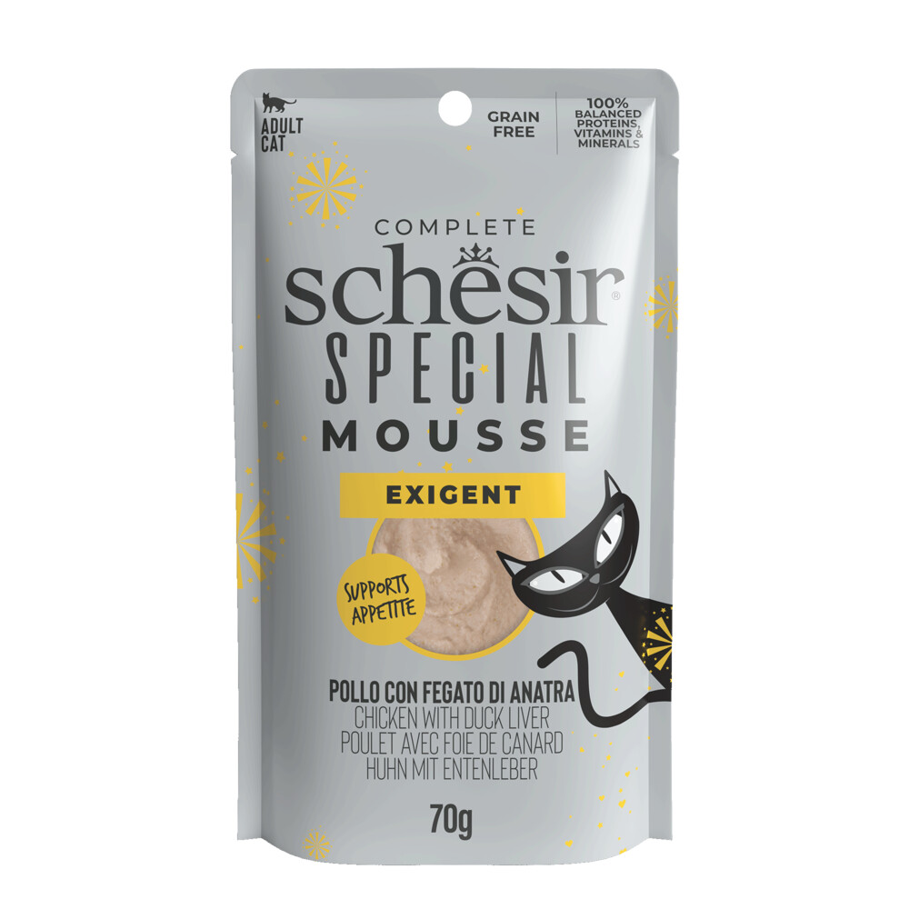 12x Schesir Special Cat Mousse Exigent Kip & Eendenlever70 gr