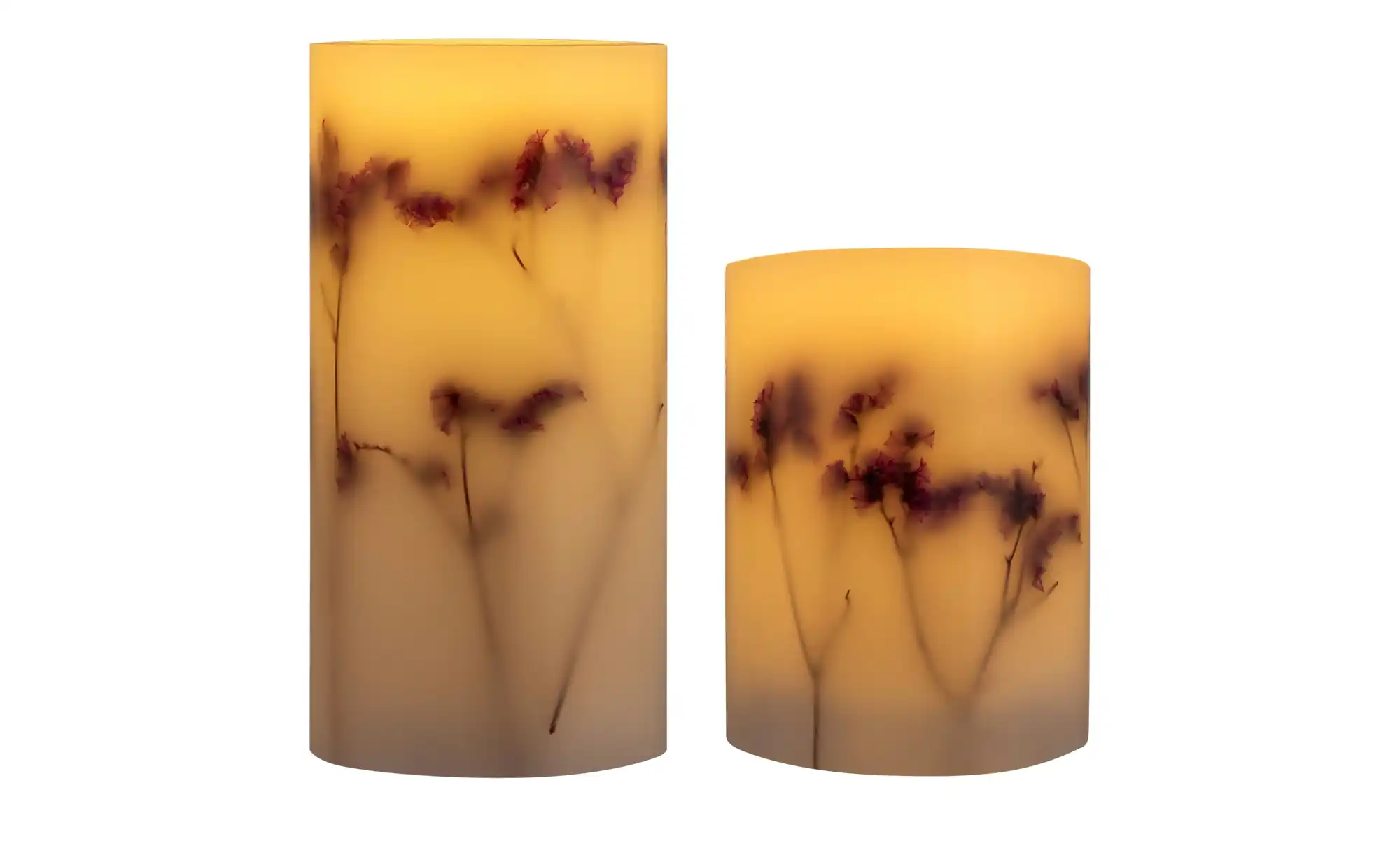 LED-Echtwachs-Kerzen 2er-Set, weiß mit Blumen