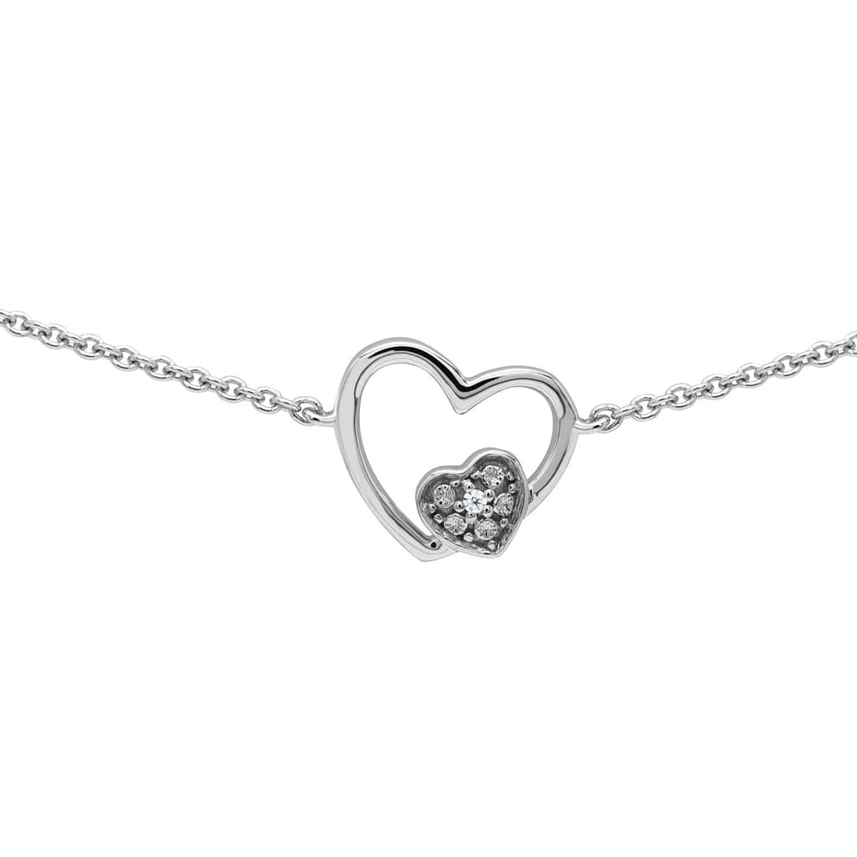Collier Brillaxis or blanc double coeur oxydes