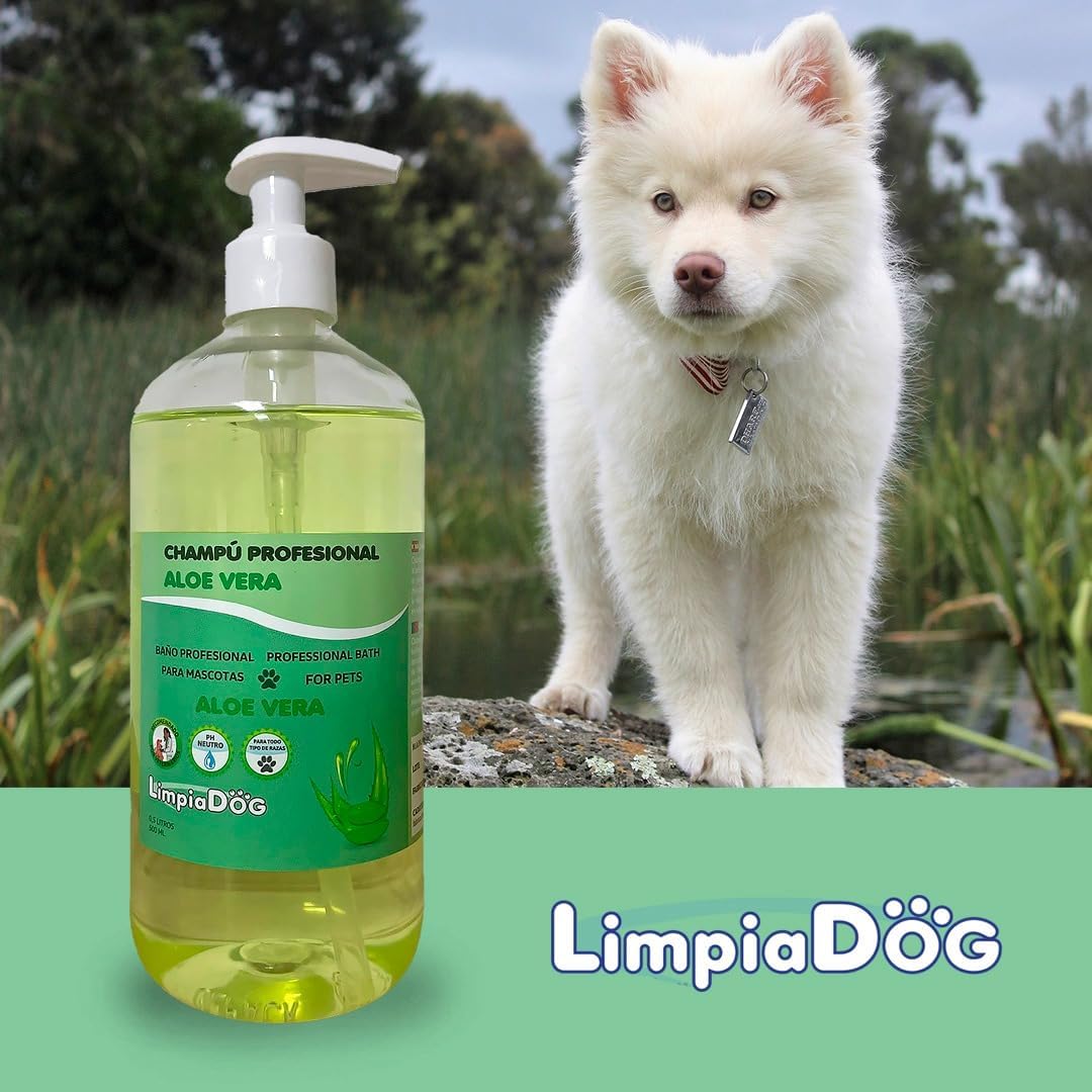 Shampoo hidratante para cães LIMPIADOG com Aloe Vera, para todas as raças e idades, fragrância fresca e natural, 5 litros.