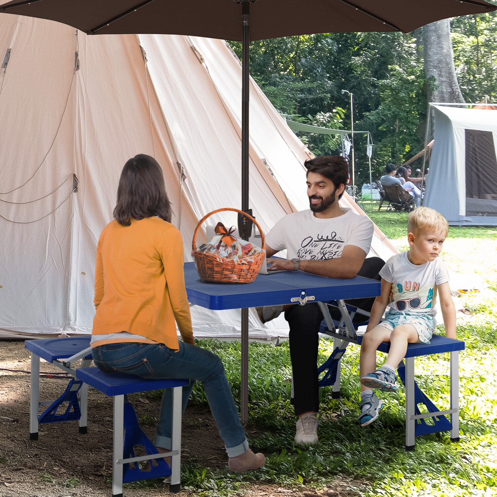 Outsunny Campingtisch mit 4 Sitzer blau 135,5 x 84,5 x 65 cm (LxBxH)