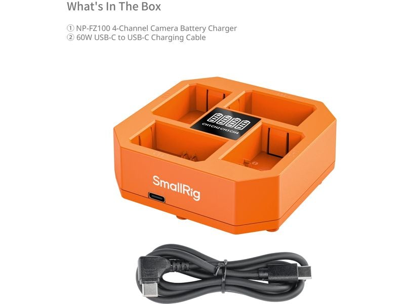 Smallrig Ladegerät NP-FZ100 Battery Charger 4-Kanal-Kamera-Akku-Ladegerät