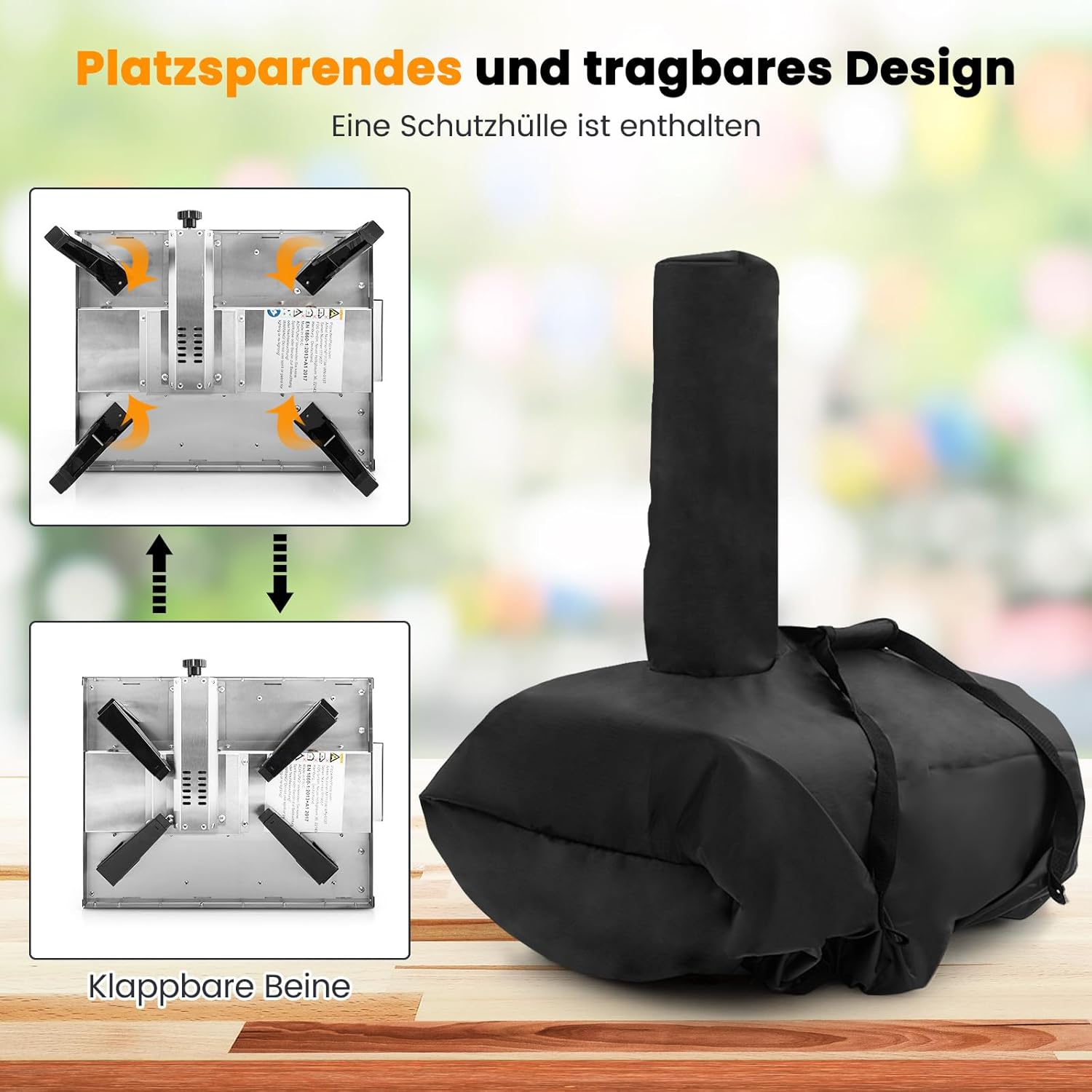 COSTWAY Outdoor Pizzaofen, tragbarer Pizza Ofen aus Edelstahl mit Pizzastein, Pizzaschaufel, Thermometer, klappbaren Beinen & Tragetasche, für Picknick, Party, Camping