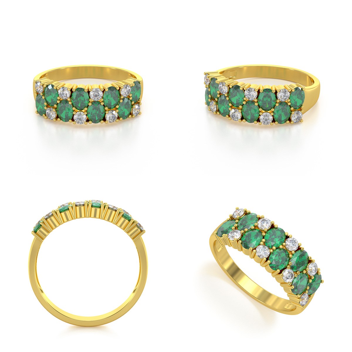 Bague ADEN Or 585 Jaune Emeraude et diamants 2.524grs