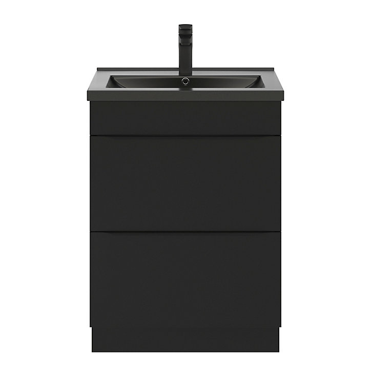Ensemble salle de bains l.60 cm meuble à poser Imandra noir mat + plan vasque céramique noir