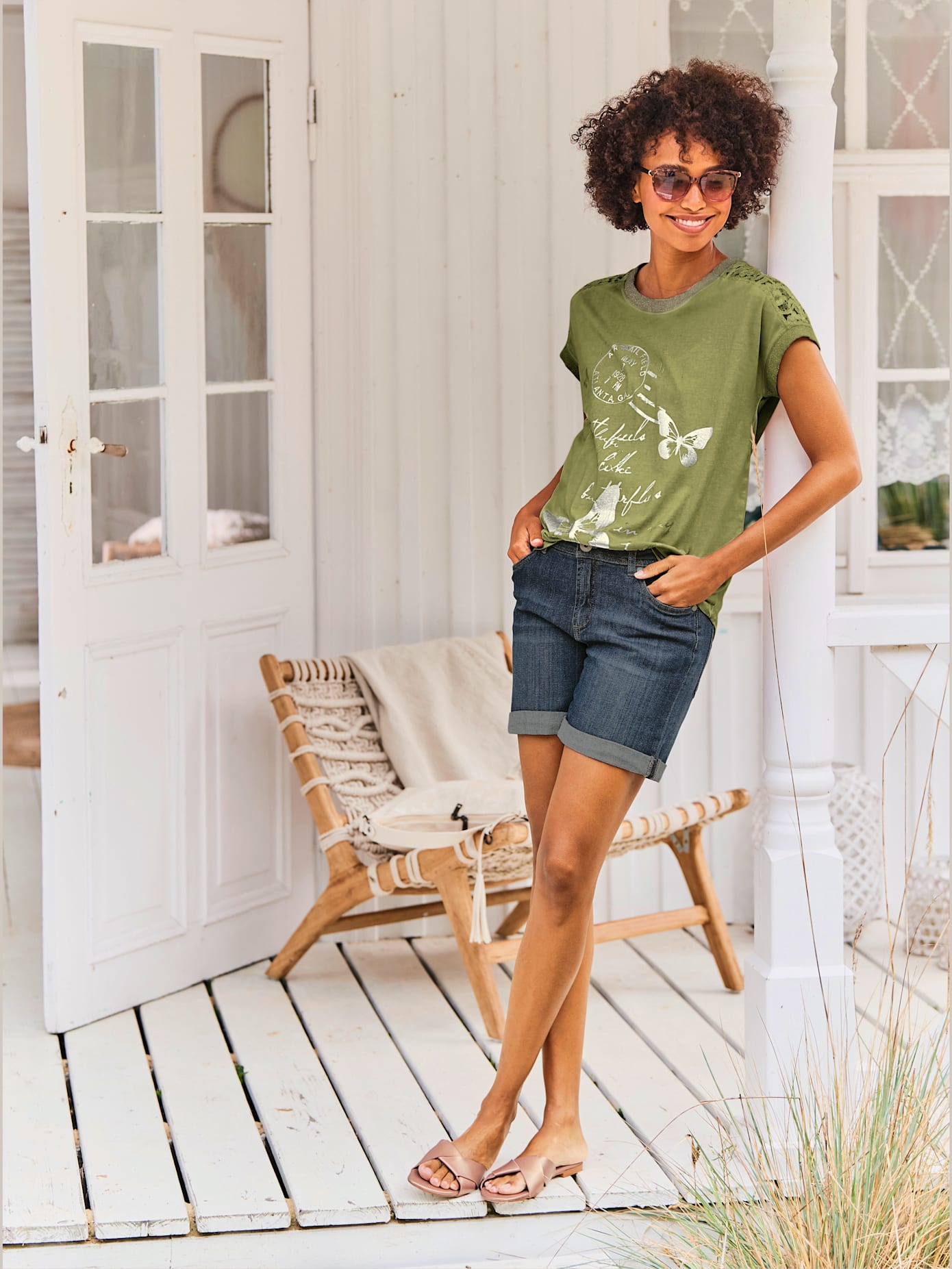 T-shirt imprimé feuille brillant