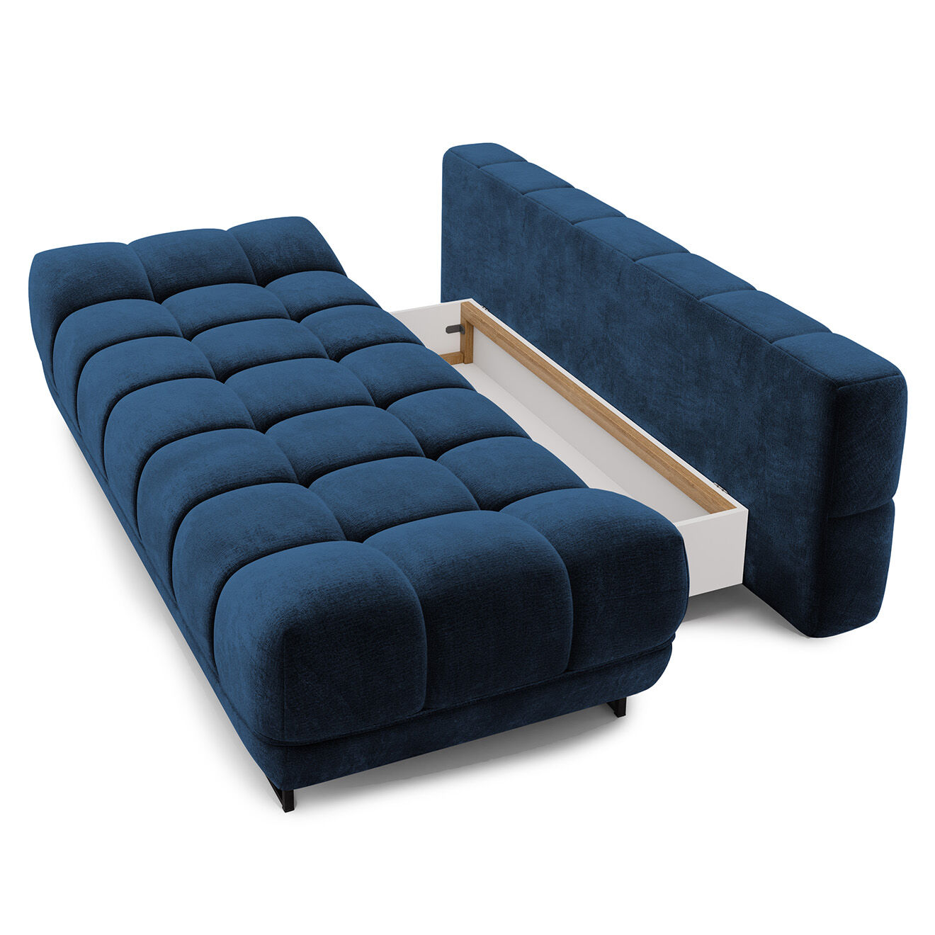 Windsor & Co Canapé Velours convertible avec Coffre de Rangement Cirrus bleu roi - 215x112x90 cm