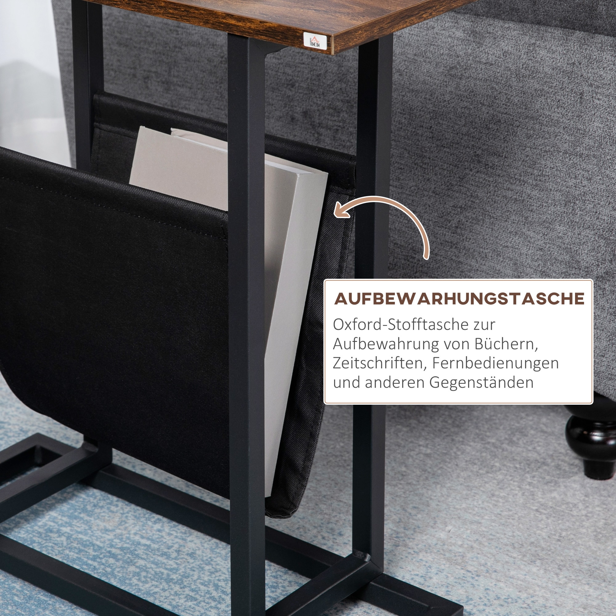 HOMCOM Beistelltisch mit Stofftasche braun, schwarz 49L x 19B x 55H cm
