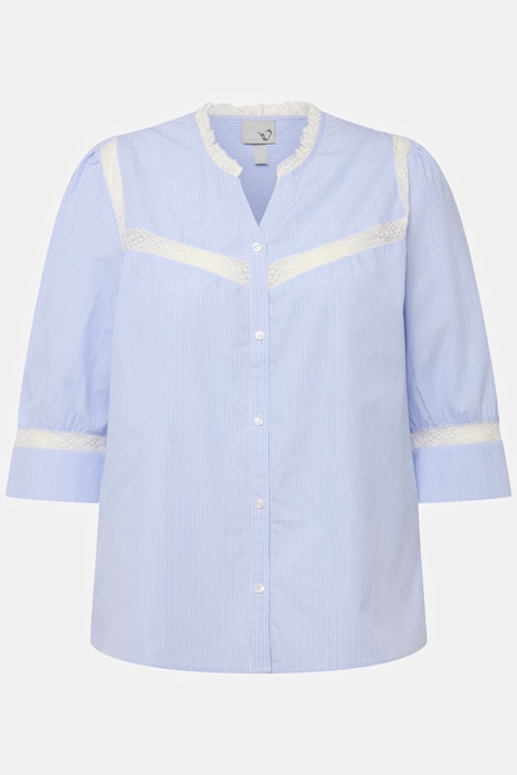 Bluse, Rüschenkragen, Spitze, V-Ausschnitt, 3/4-Arm