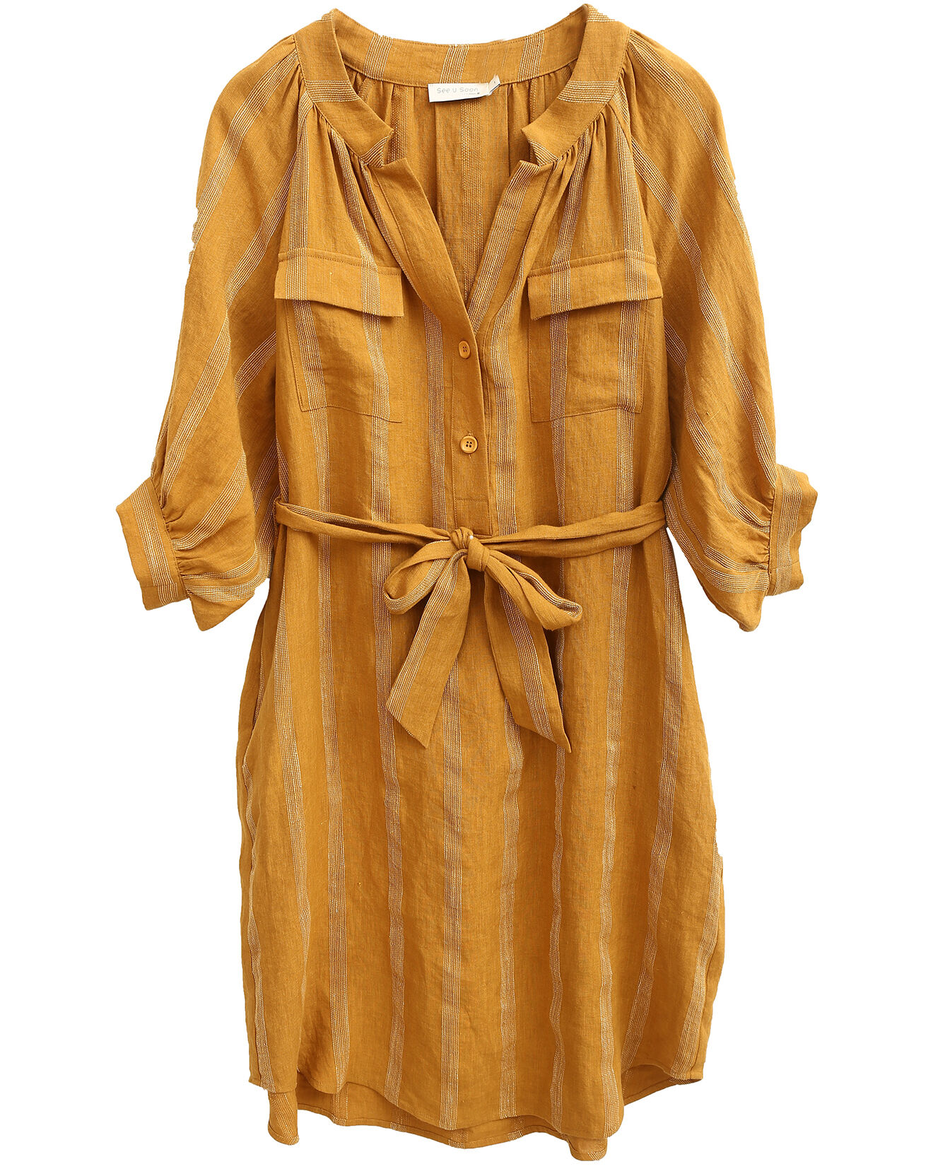 See u Soon Robe 100% Lin Alice jaune moutarde