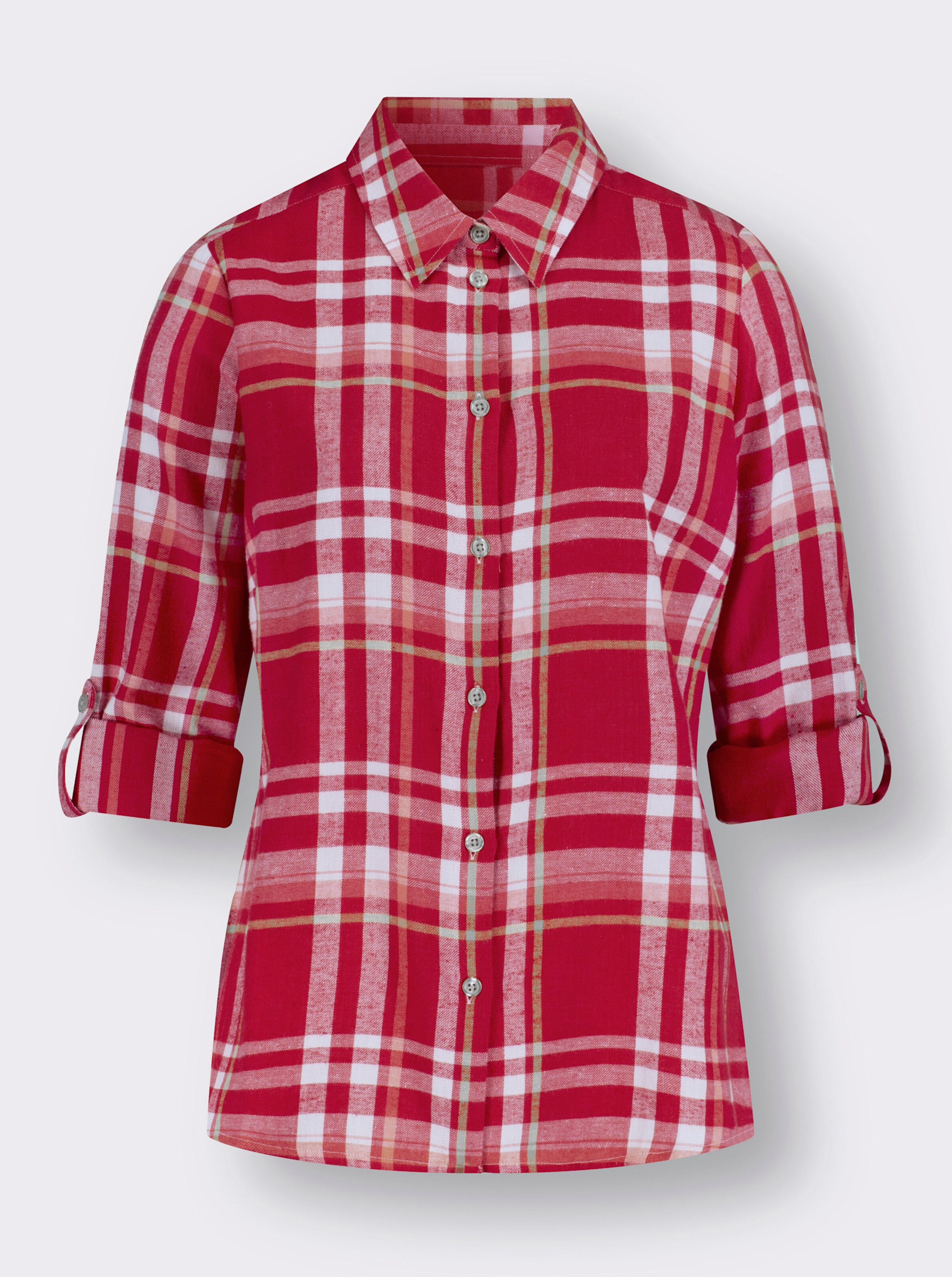 Flanellbluse mit krempelbaren Ärmeln