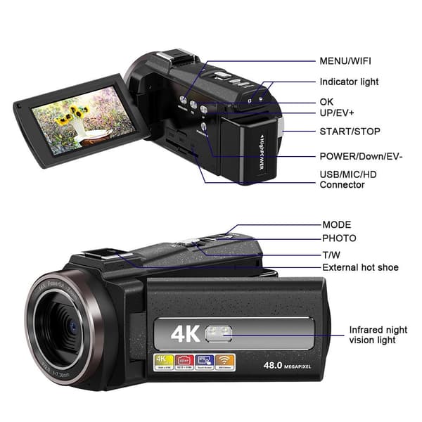 INF Videokamera med fjernkontroll og 4K / 48MP / 16x Zoom / IR nattsyn