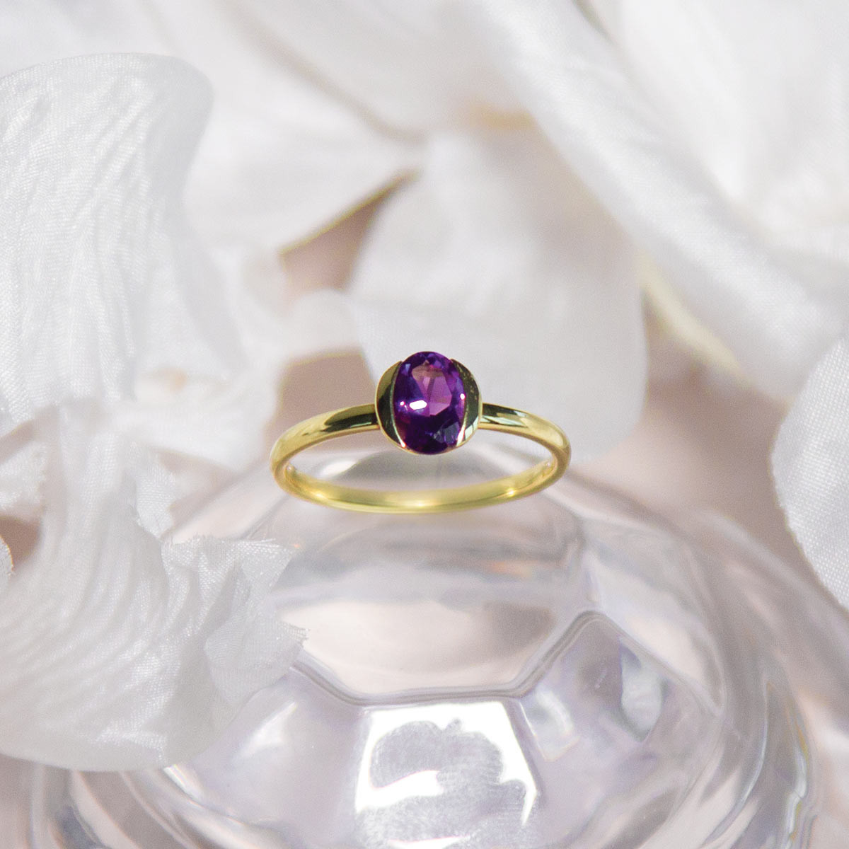 Bague or 375 jaune améthyste