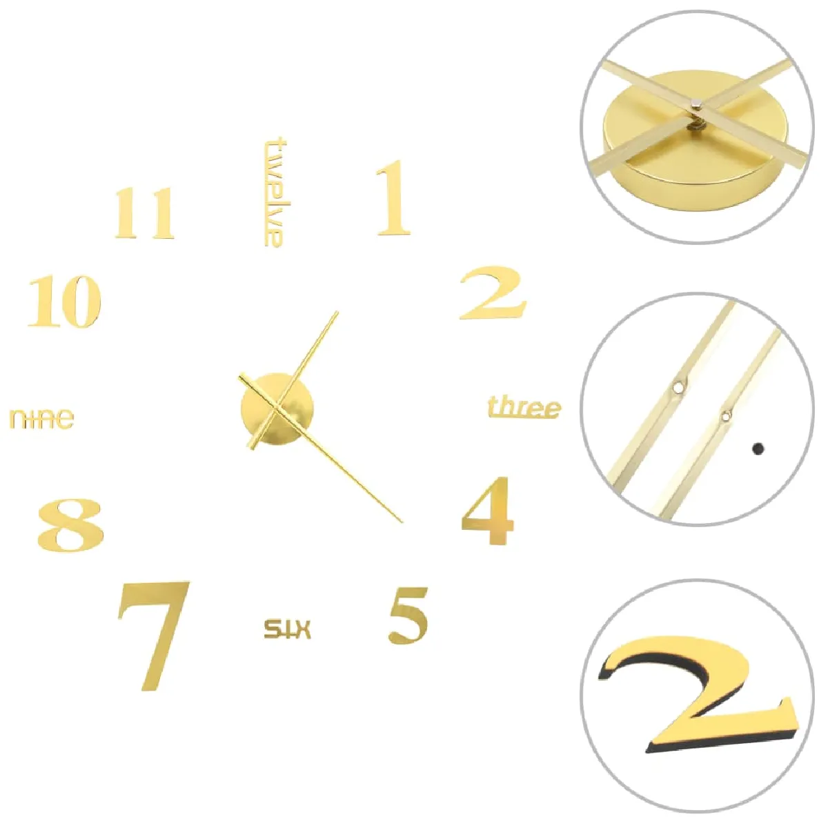 Decoshop26 Horloge murale 3D XXL Doré 100 cm