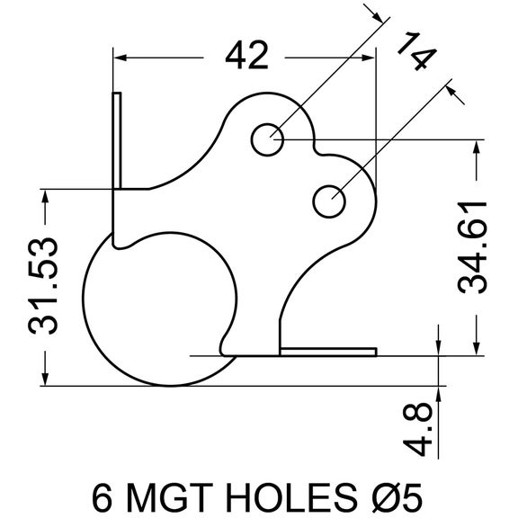 Penn Elcom C1345z balhoek 41mm 2 gaten per been R2