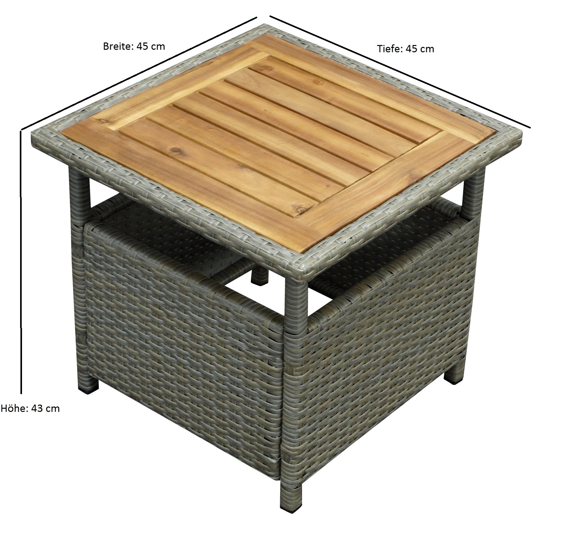 DEGAMO Beistelltisch TRENTO 45x45cm, Geflecht naturgrau, Platte Akazie