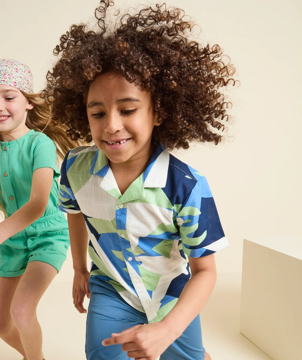 chemise manches courtes garçon en coton biologique thème hawaï