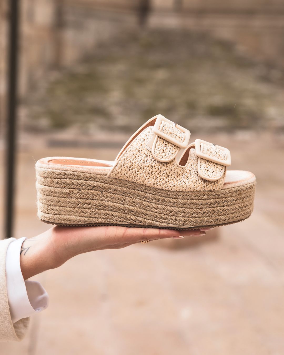 Sandale femme mule plateforme beige - Myriam