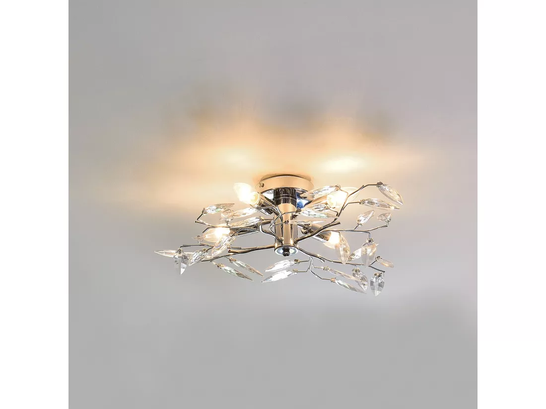 Plafonnier cristal suspension luminaire design LED diamètre 47,5 cm métal chrome argent 03_0005930