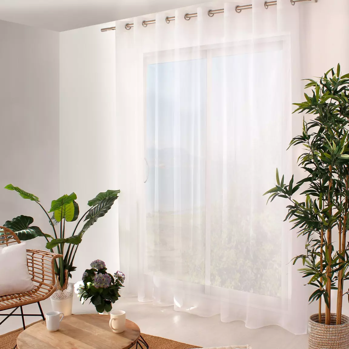 Voilage grande largeur œillets (420 x 240 cm) Jenna Blanc