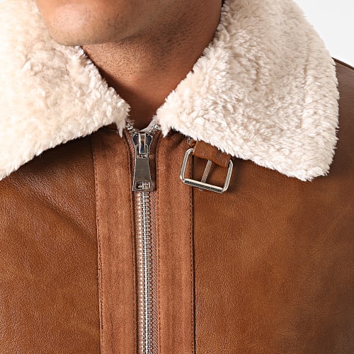 Veste Zippée Col Mouton Marron