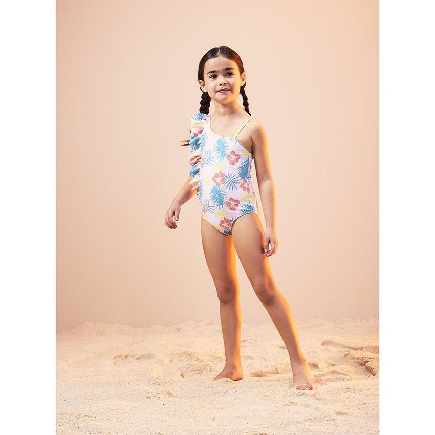 Maillot de bain 1 pièce à bretelles asymétriques pour fille - Blanc