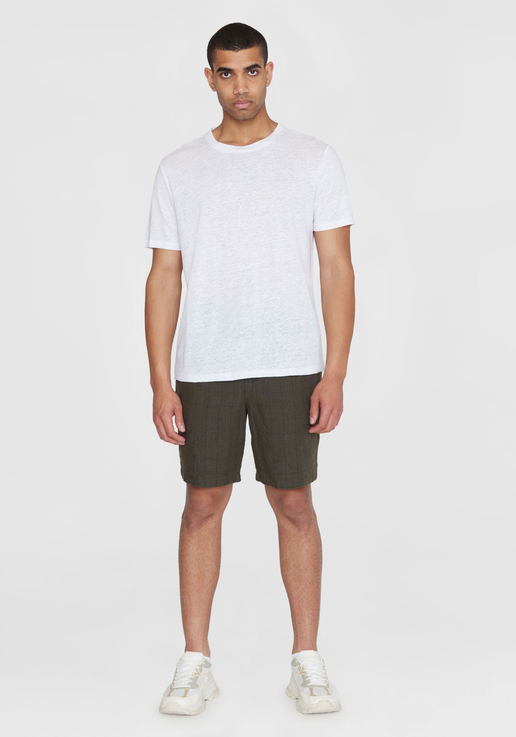 Knowledge Cotton Apparel Leinen-T-Shirt Bright White