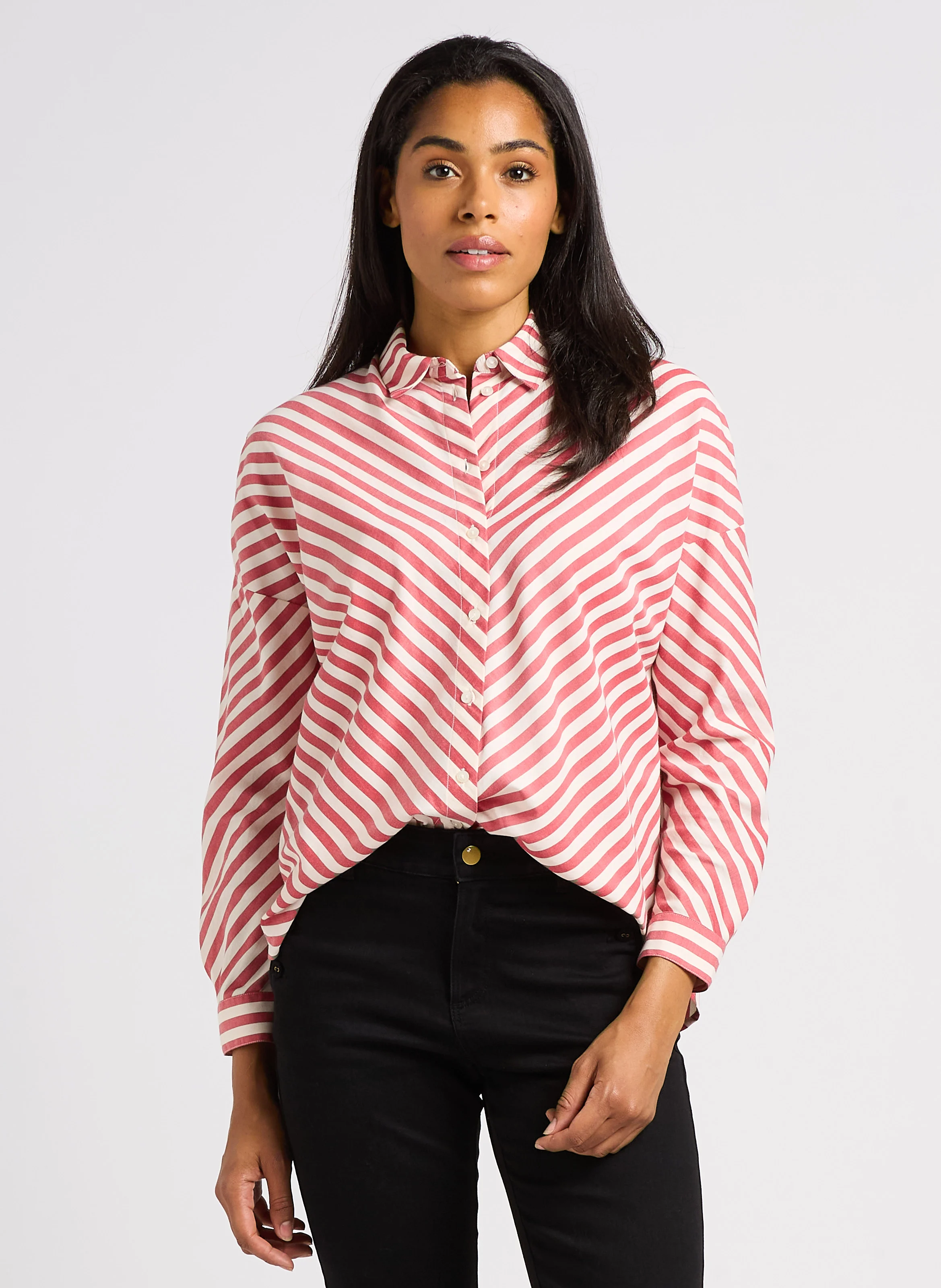 Chemise droite col classique rayée | Rouge