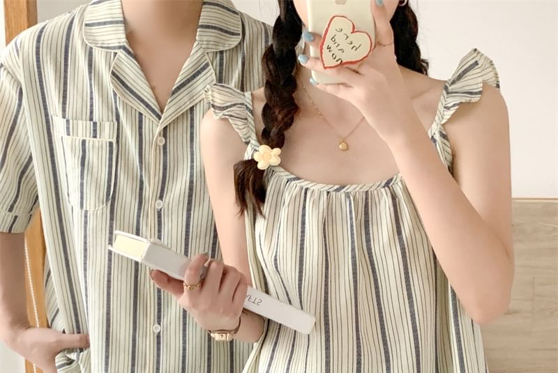 Tanee - Gestreepte pyjamatop met korte mouwen / Shorts / Mouwloze top / Set
