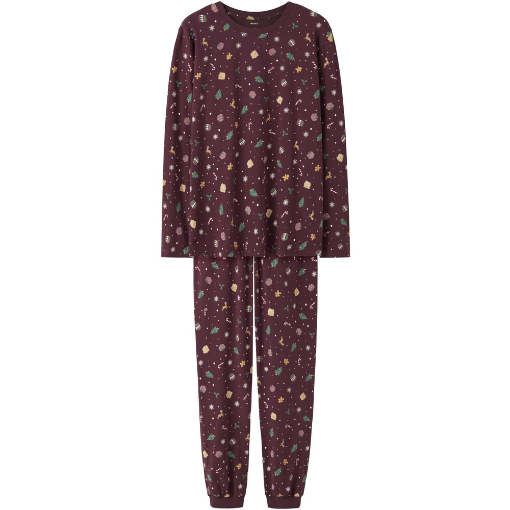 Køb Name It Jule Nattøj sæt Voksen Burgundy Xmas AOP