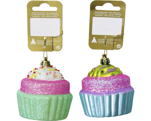 Cupcake kerstboomversiering om op te hangen, 7,5 cm, groen-roze