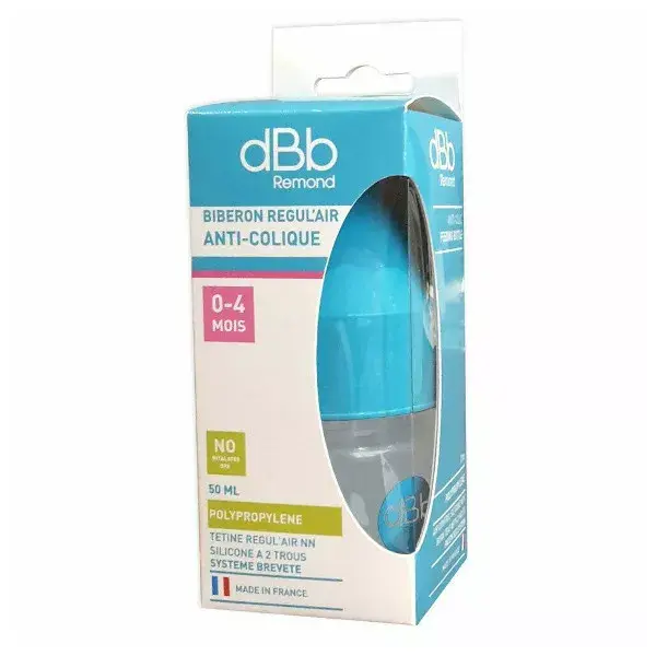 Mamadeira anticólica dBb Remond Regul'Air para bebês de 0 a 4 meses, de silicone, turquesa, 50ml