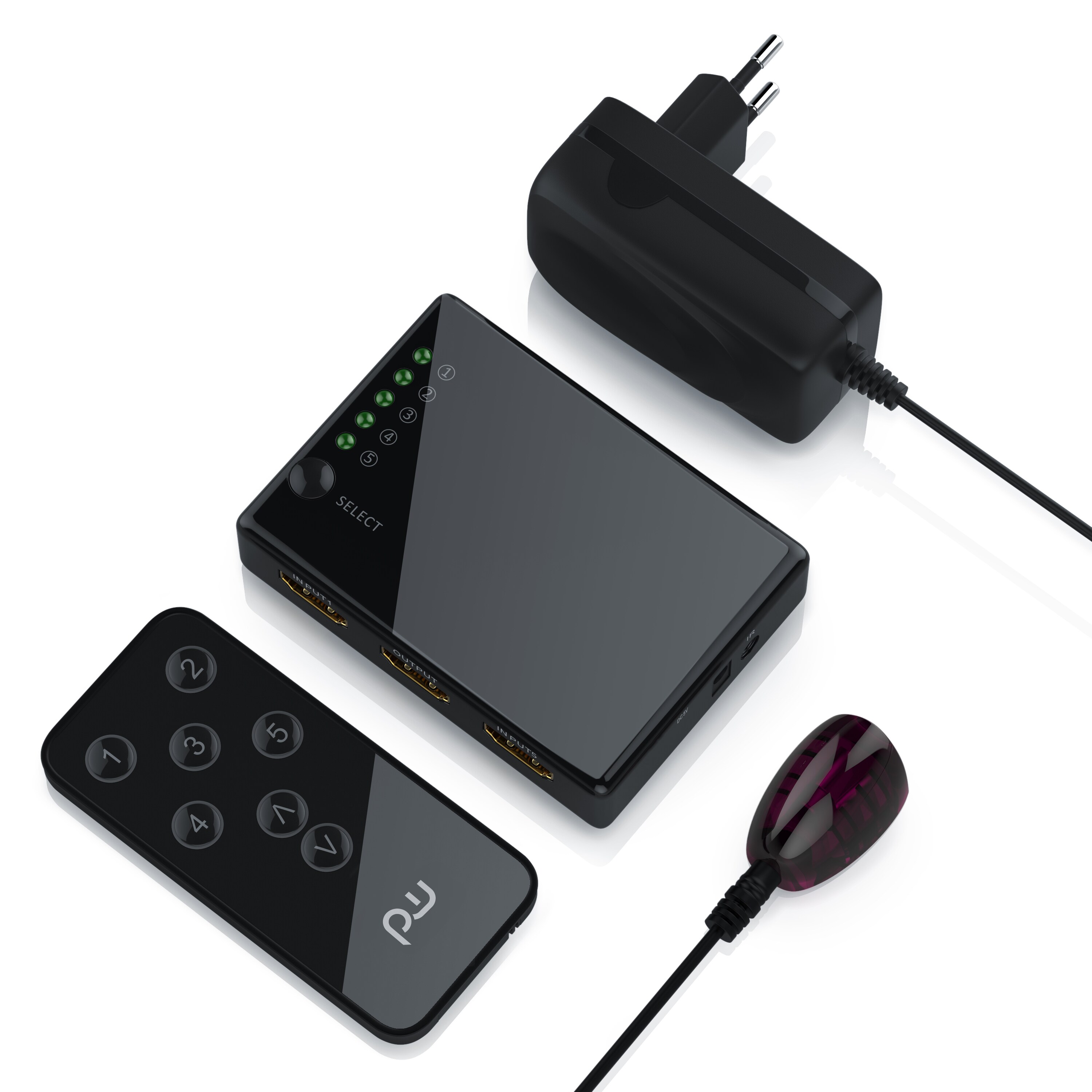 Primewire 5-Port UHD HDMI Switch inkl. Fernbedienung 5x HDMI Eingänge / 4K / 3D / CEC / ARC