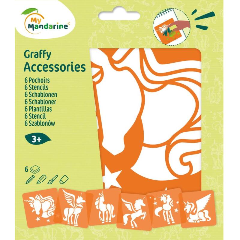 Set de 6 pochoirs enfants, Licornes - Orange