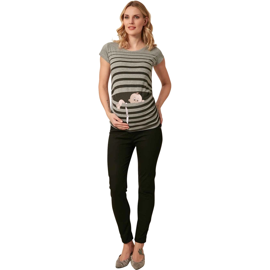 M.M.C. Umstandsshirt Baby Flucht mit Motiv Grau