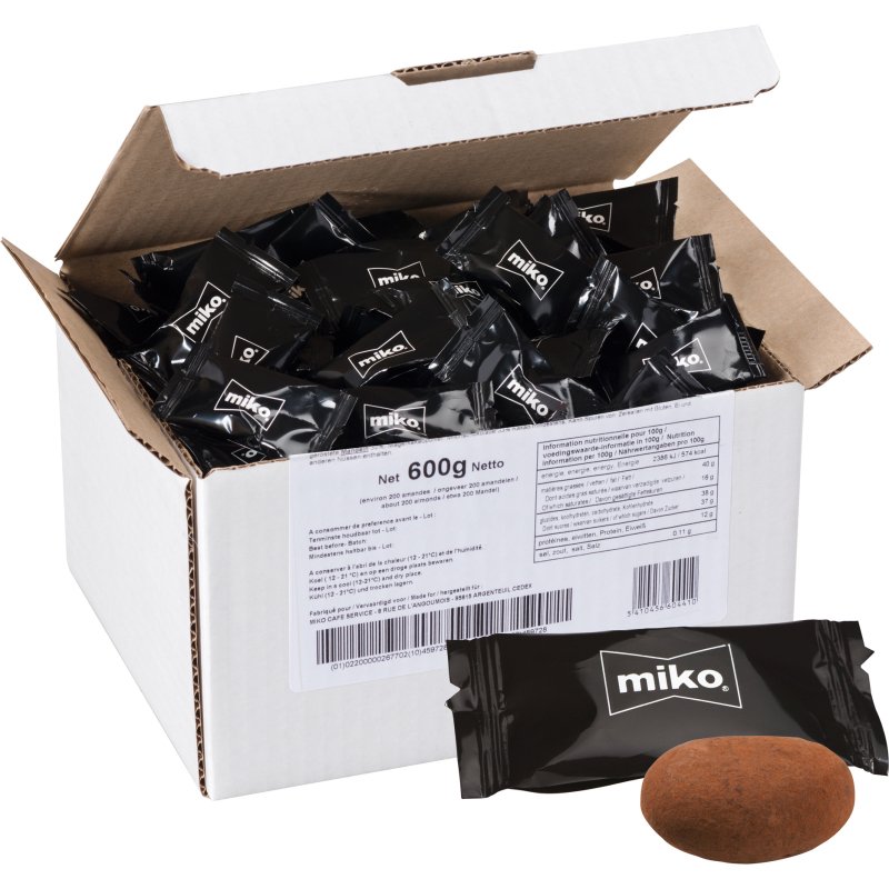 Amandines grillées enrobées de chocolat au lait Miko - Carton de 600 g - 200 pièces