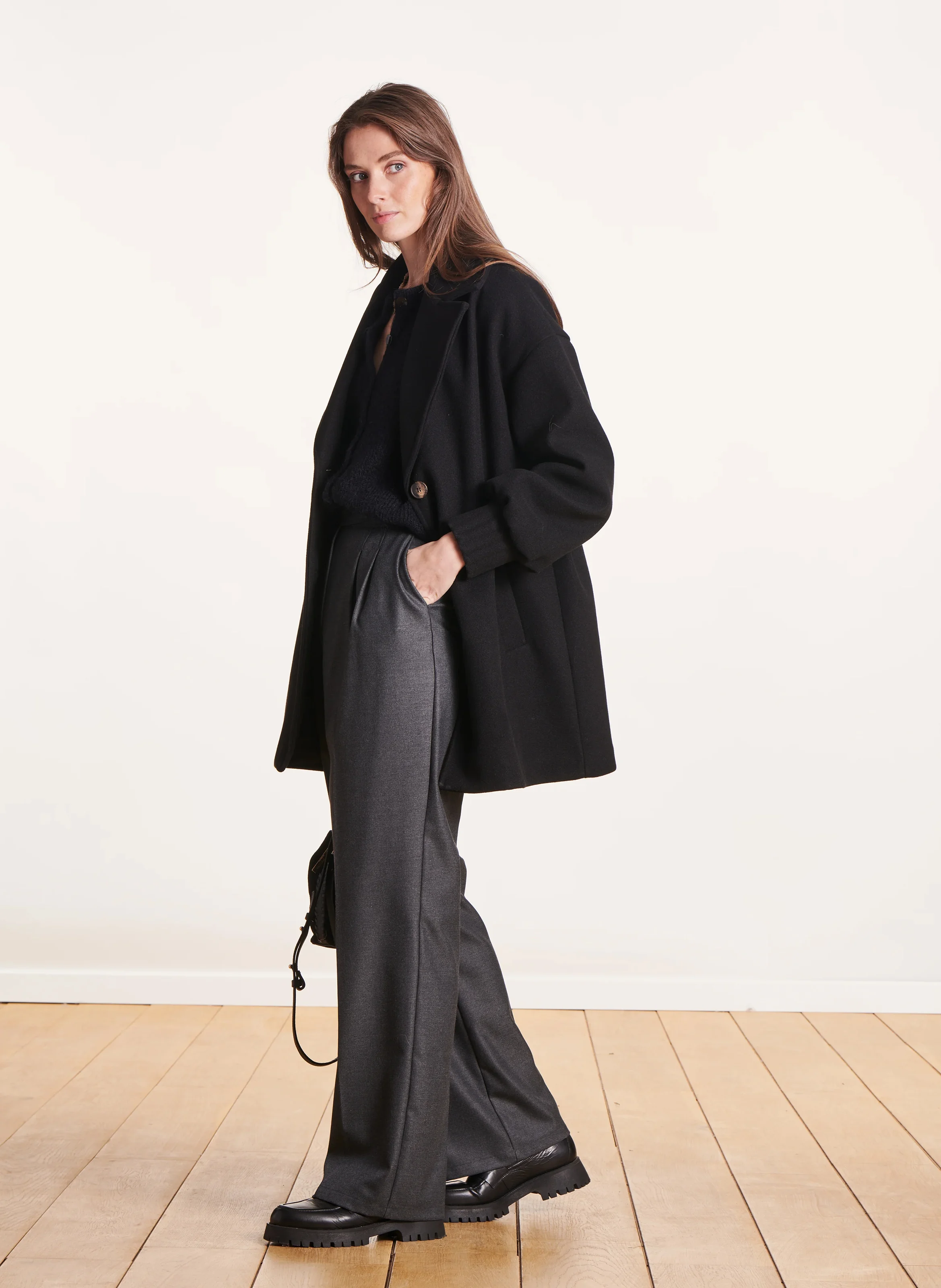 Manteau col tailleur| Noir
