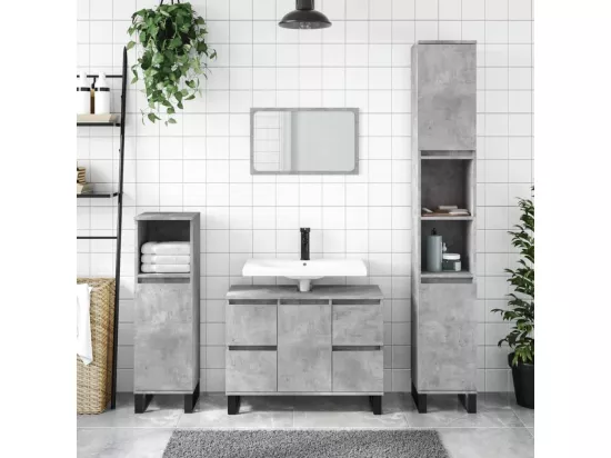 Armoire salle de bain gris béton 80x33x60cm bois d'ingénierie