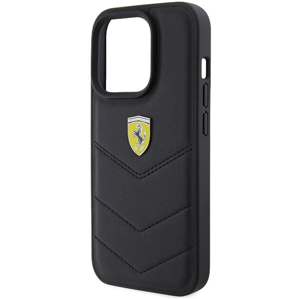 iPhone 15 Pro Hybrid Leder Hardcase Hülle Quilted Metal Logo (FEHCP15LRDUK) - Schwarz
