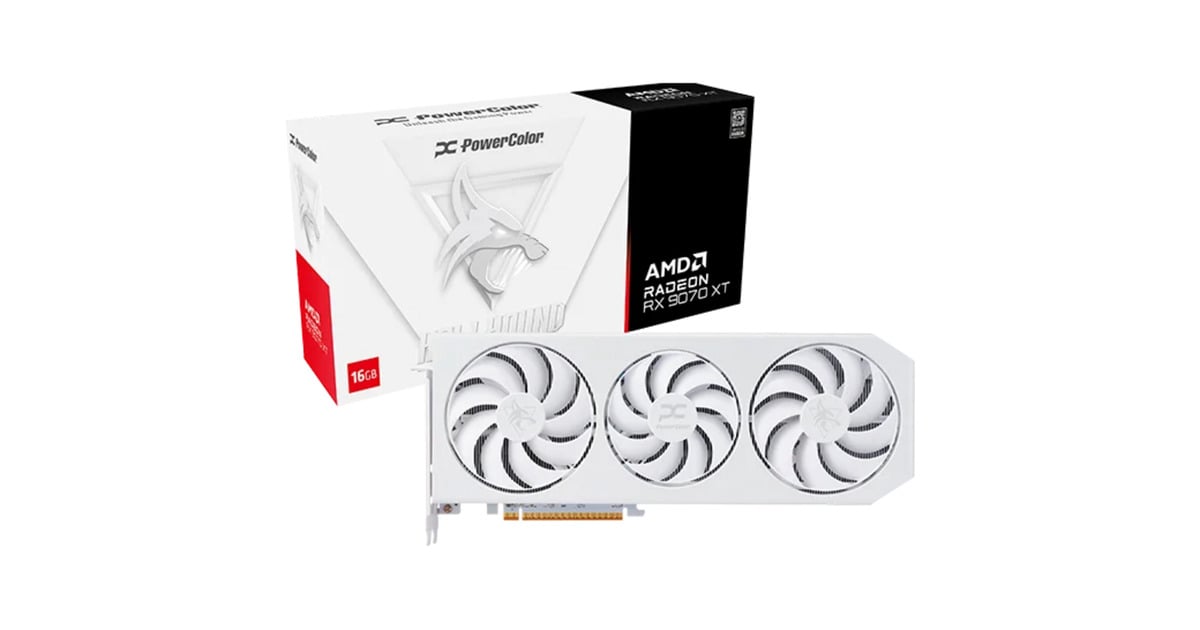 PowerColorRadeon RX 9070 XT Hellhound Spectral White 16GB GDDR6 grafische kaart  (Wit, RDNA4, GDDR6, 3x DisplayPort, 1x HDMI)