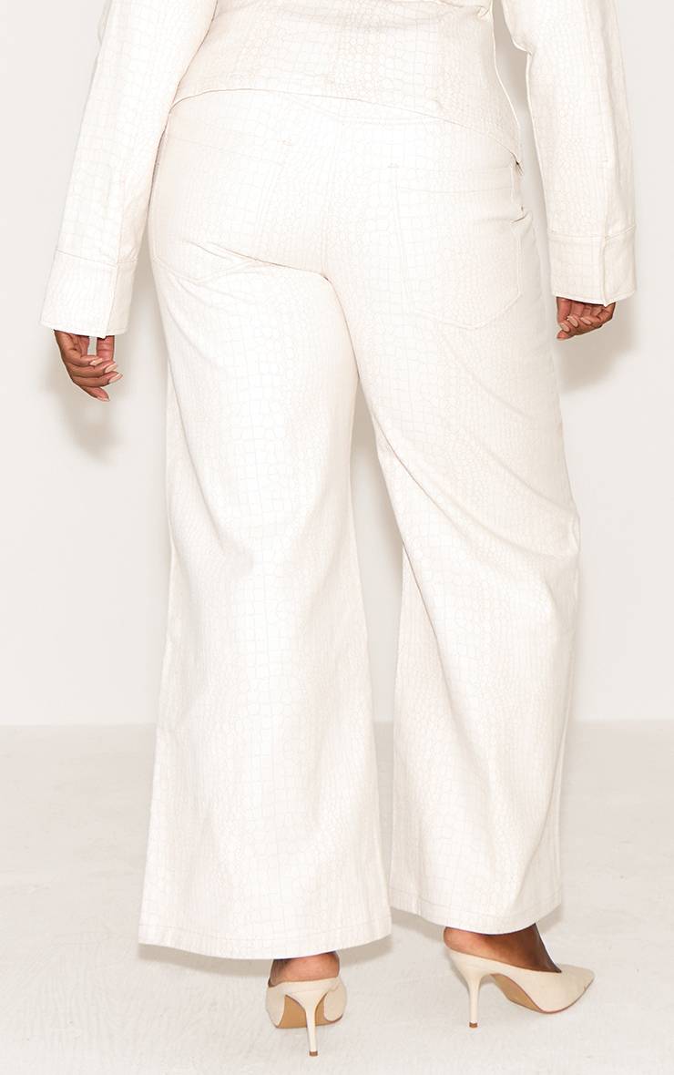 Crème Jean Enduit Grande Taille Imprimé Synthétique Taille Mi-haute Coupe Droite