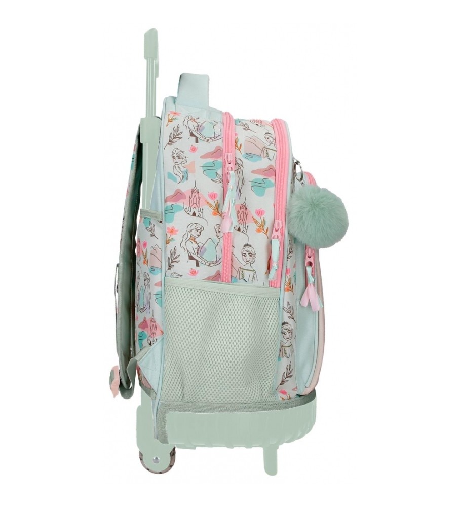 Mochila Disney Frozen Strong Spirit com duas rodas e dois compartimentos, verde.