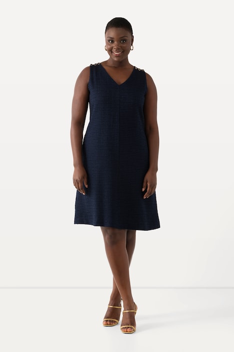 Bouclé-Kleid, A-Linie, V-Ausschnitt, ärmellos, Taschen